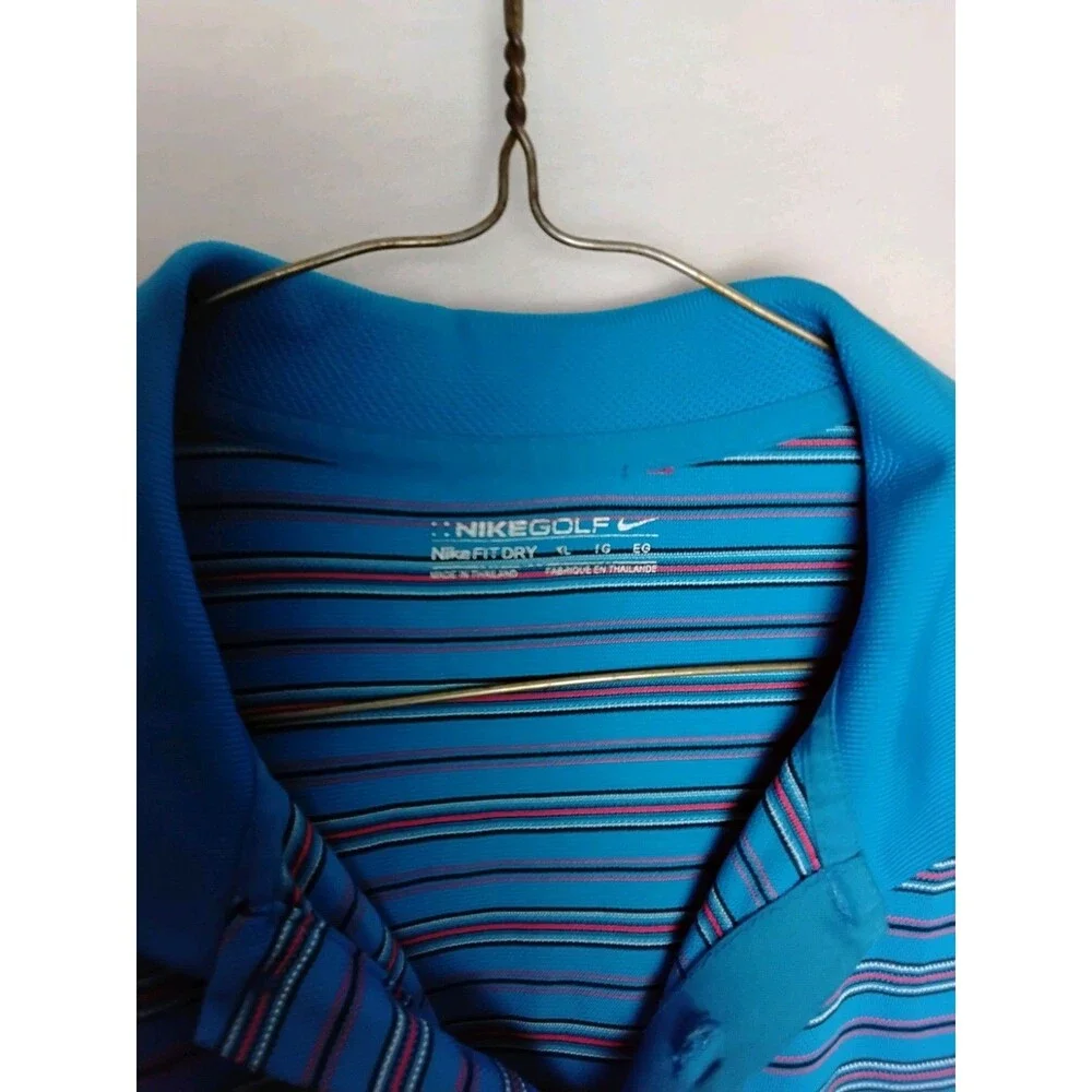Nike Golf Mens Polo Shirt Blue And Red Striped Tour Performance Dri-Fit XL